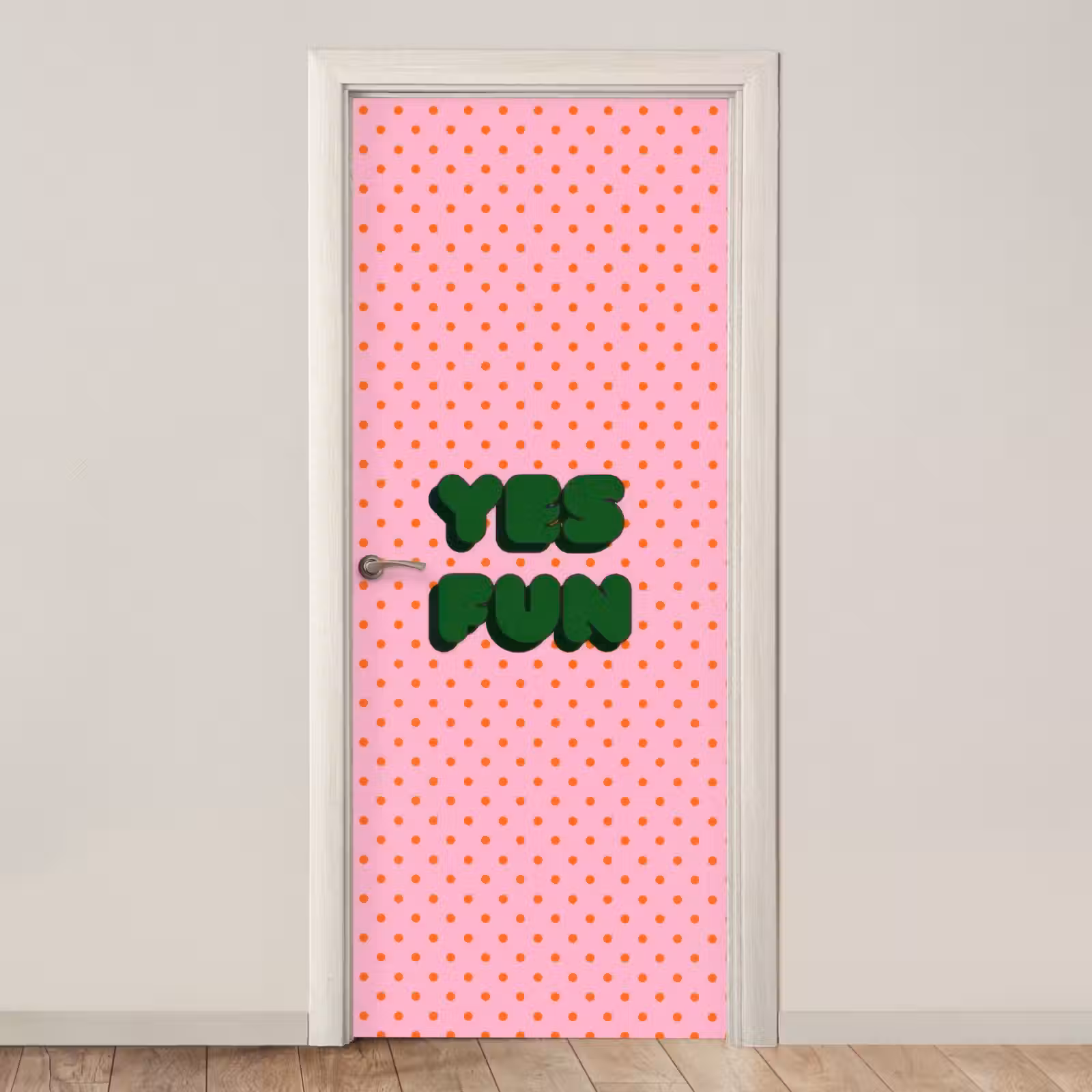 Deursticker - Yes fun - Groen - Roze - Stippen — 1