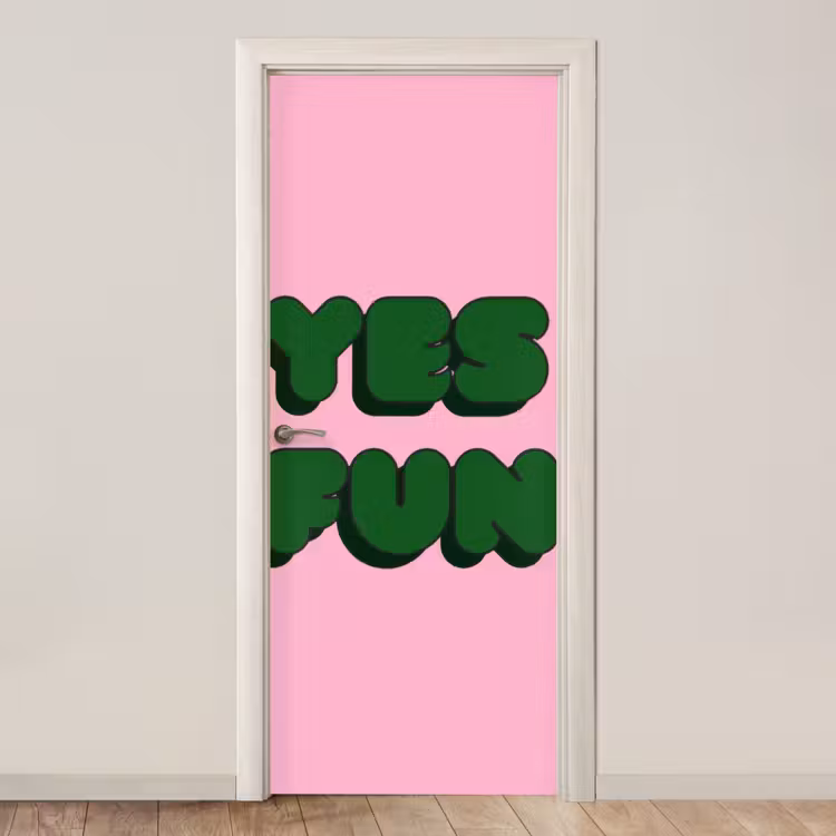 Deursticker - Yes fun - Groen - Roze — 1
