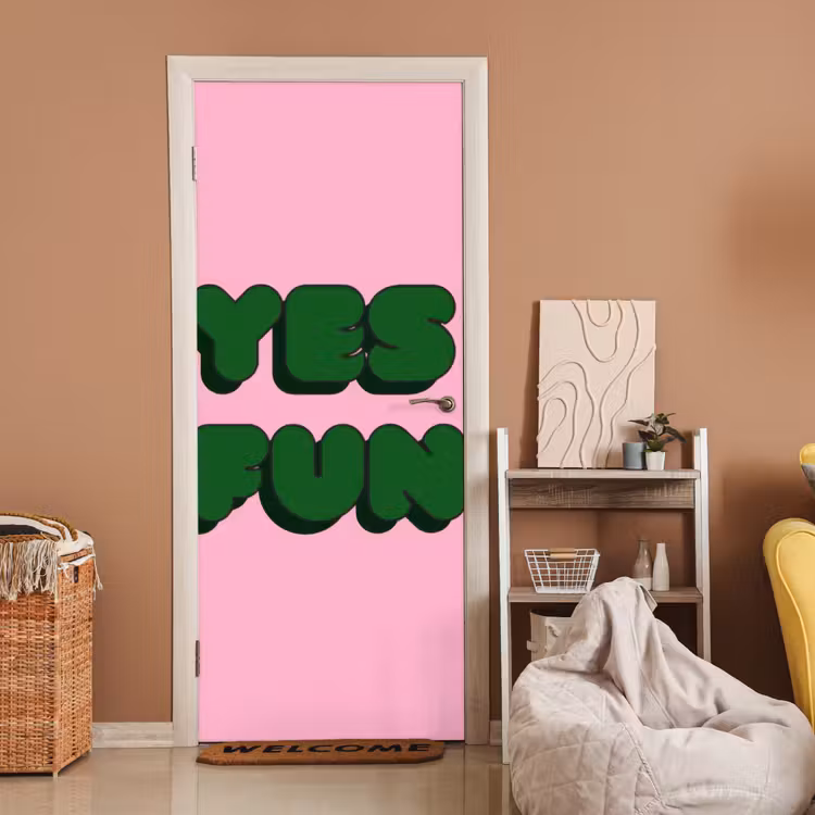 Deursticker - Yes fun - Groen - Roze — 2