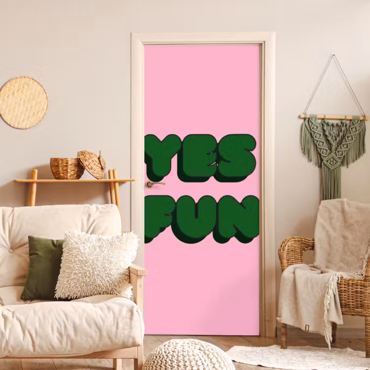Deursticker - Yes fun - Groen - Roze — 4