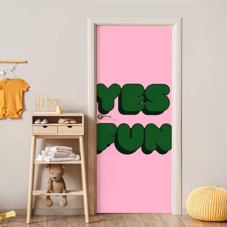 Deursticker - Yes fun - Groen - Roze — 6