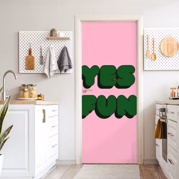 Deursticker - Yes fun - Groen - Roze — 7