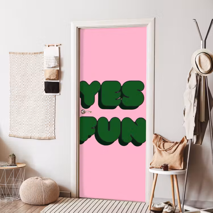 Deursticker - Yes fun - Groen - Roze — 8