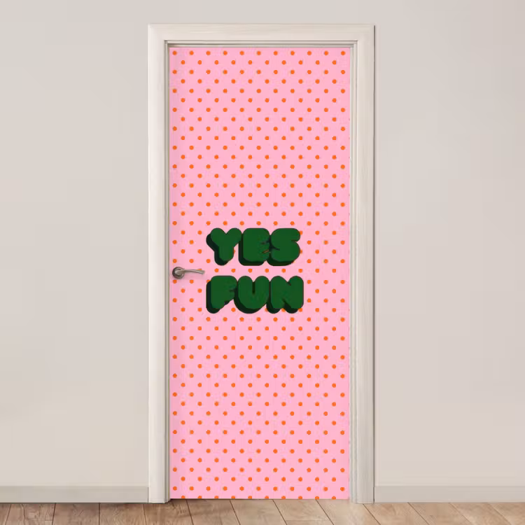 Deursticker - Yes fun - Groen - Roze - Stippen — 1