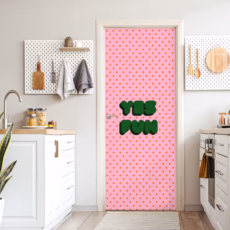 Deursticker - Yes fun - Groen - Roze - Stippen — 7