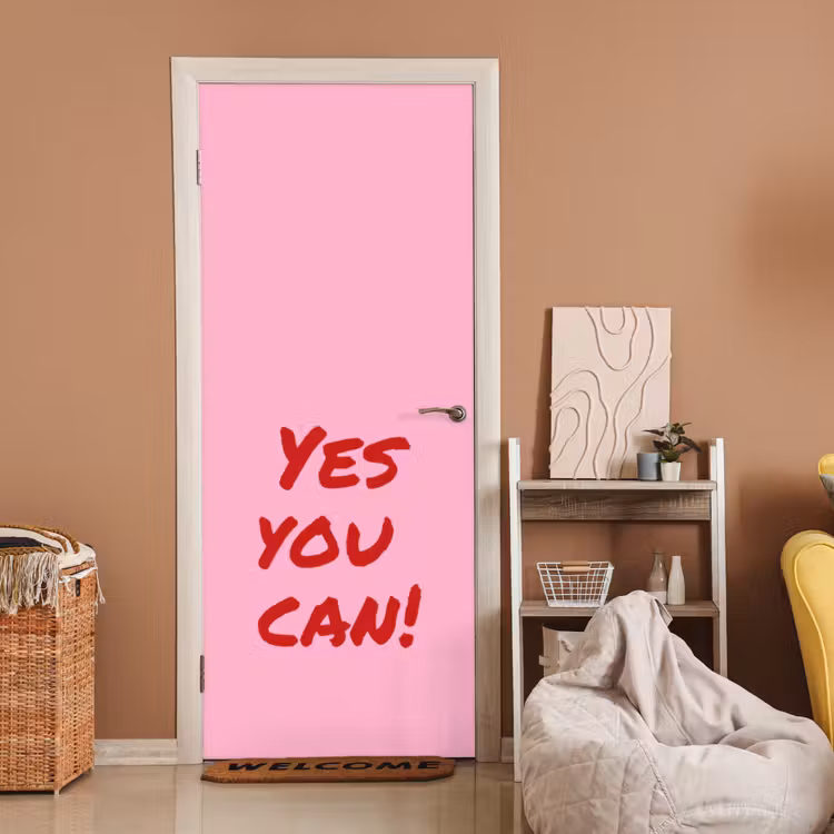 Deursticker - Yes you can do it - Rood - Roze — 2