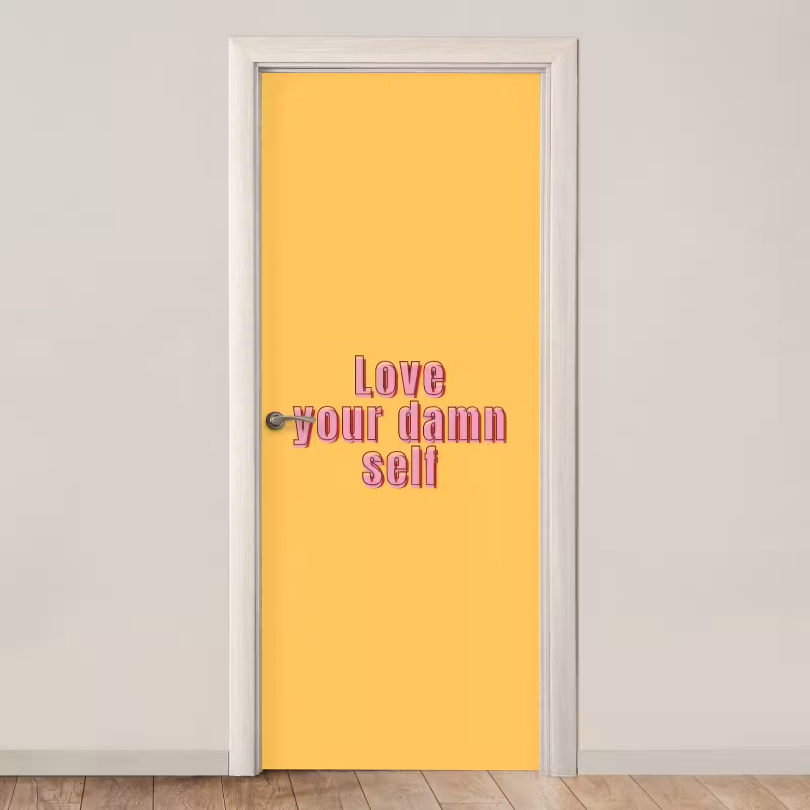 Deursticker - Love yourself - Roze - Geel — 1