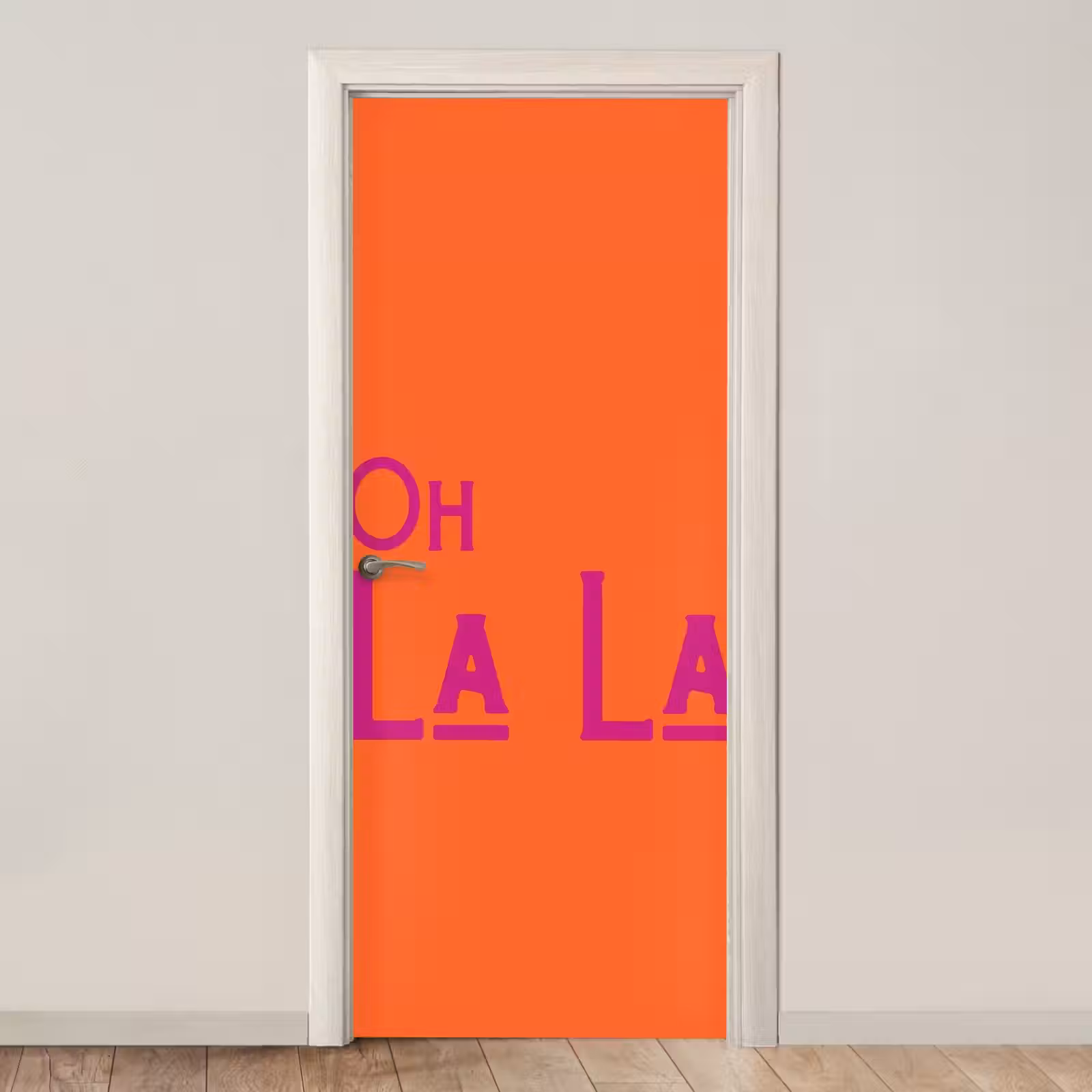 Deursticker - Oh la la - Oranje - Roze - Scheeflettertype — 1
