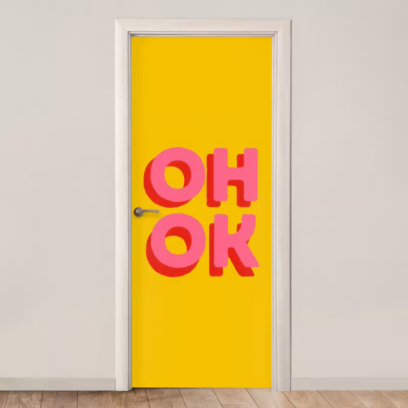 Deursticker - Oh ok - 3D - Geel - Roze — 1