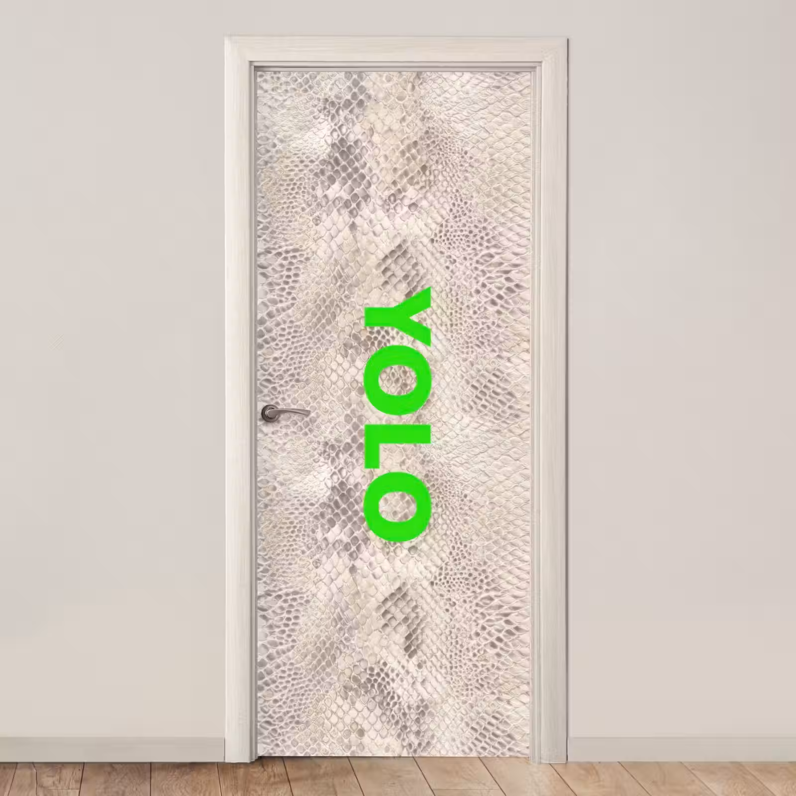 Deursticker - YOLO - Groen - Neon - Slangenprnt — 1