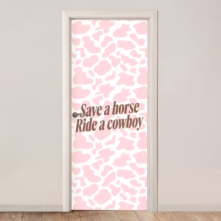Deursticker - Koeienprint - Roze - Cowboy - Horse — 1