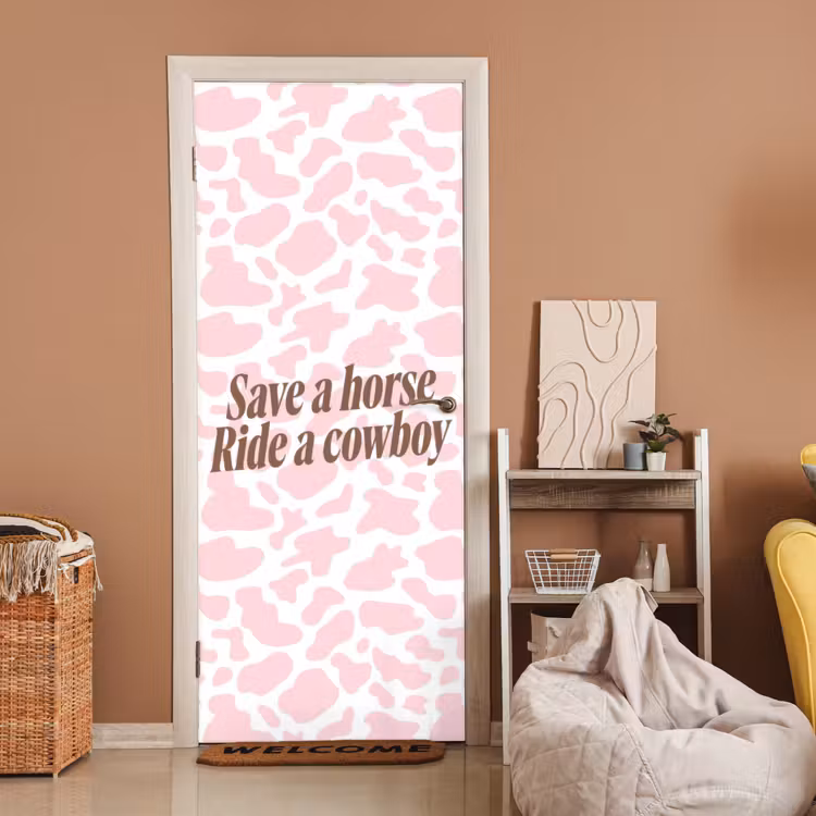 Deursticker - Koeienprint - Roze - Cowboy - Horse — 2