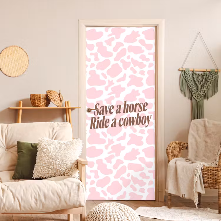 Deursticker - Koeienprint - Roze - Cowboy - Horse — 4