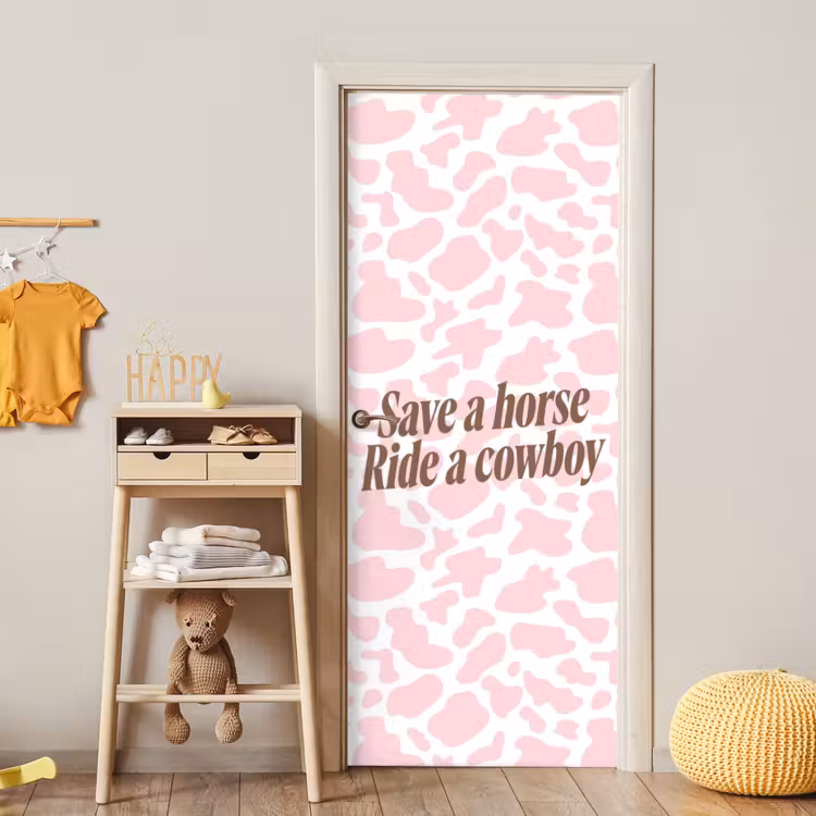 Deursticker - Koeienprint - Roze - Cowboy - Horse — 6