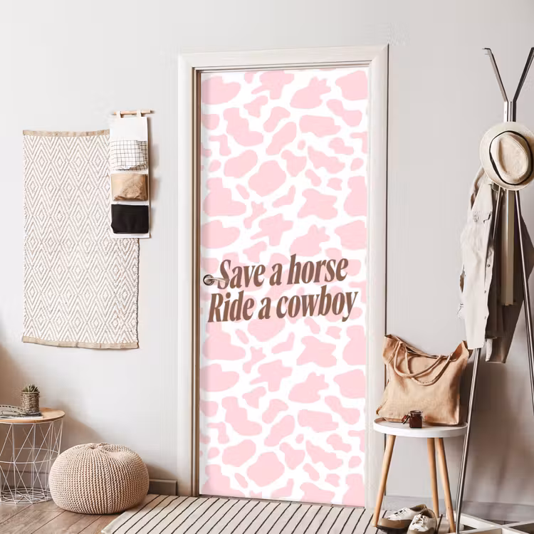 Deursticker - Koeienprint - Roze - Cowboy - Horse — 8