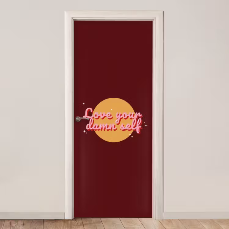 Deursticker - love your damn self - Cirkel - Glitter - Rood — 1