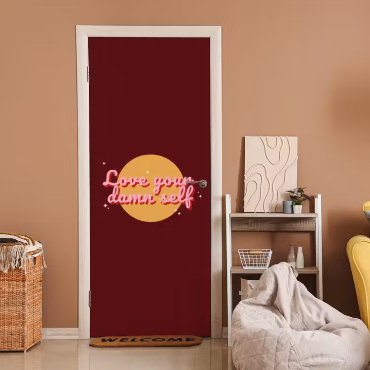 Deursticker - love your damn self - Cirkel - Glitter - Rood — 2