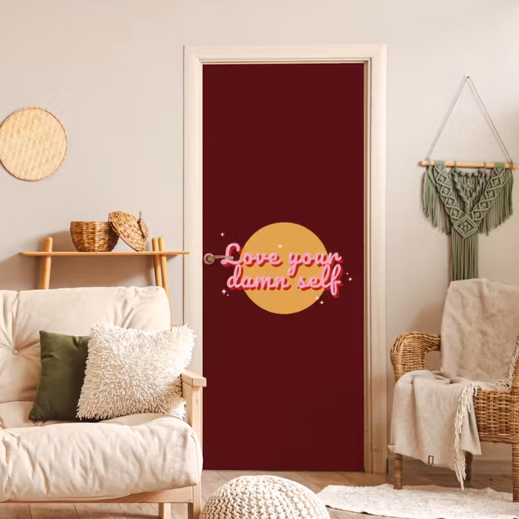 Deursticker - love your damn self - Cirkel - Glitter - Rood — 4