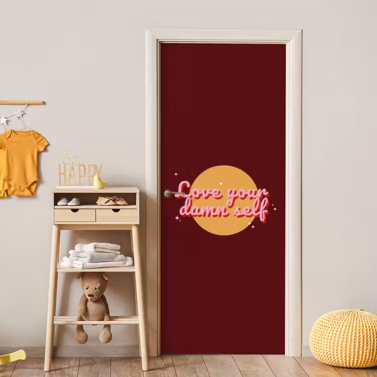Deursticker - love your damn self - Cirkel - Glitter - Rood — 6