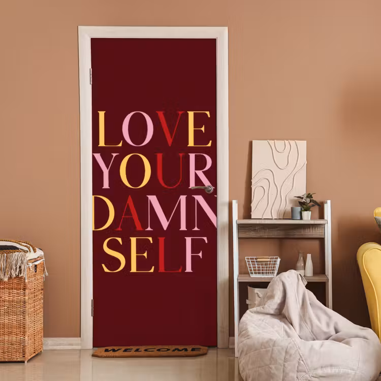 Deursticker - Love your damn self - Kleurrijk - Bordeaux — 2