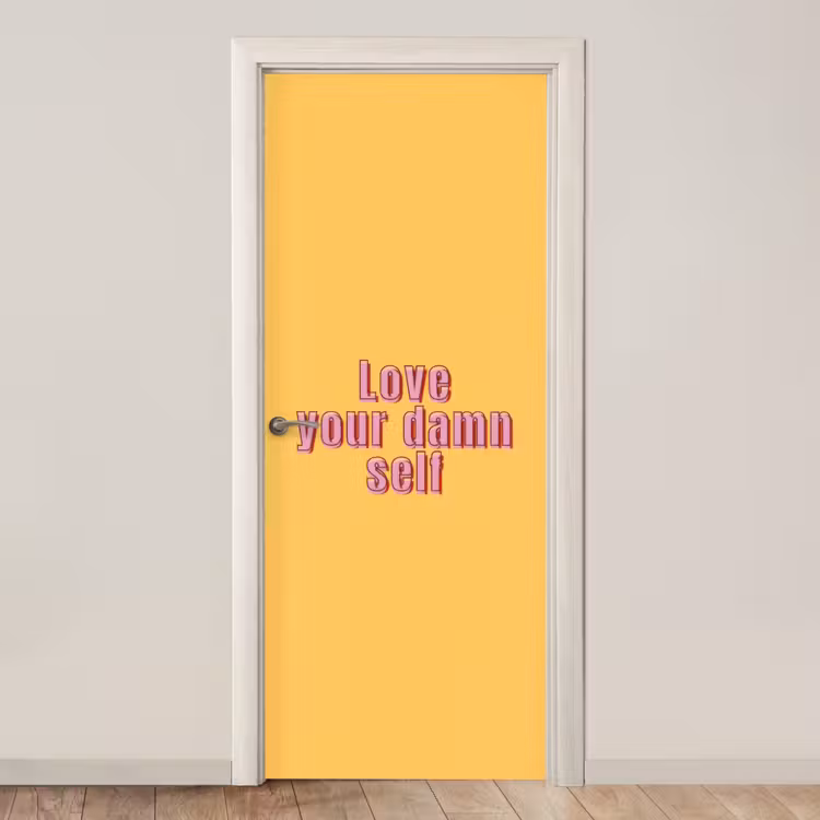 Deursticker - Love yourself - Roze - Geel — 1