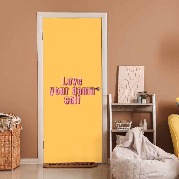 Deursticker - Love yourself - Roze - Geel — 2
