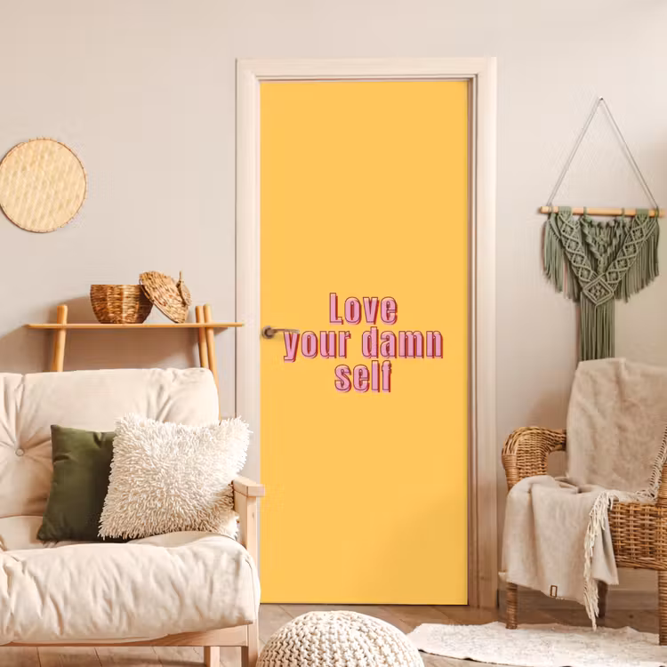 Deursticker - Love yourself - Roze - Geel — 4