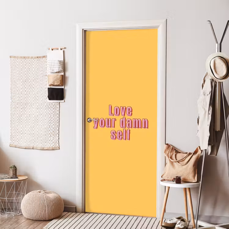 Deursticker - Love yourself - Roze - Geel — 8
