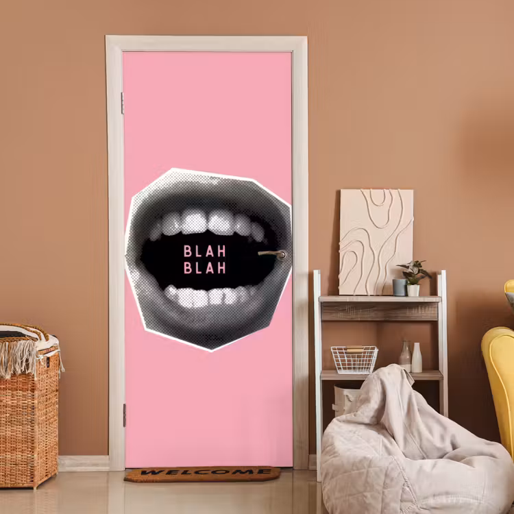 Deursticker - Mond - BLAH BLAH - Roze — 2