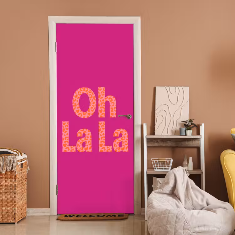 Deursticker - Oh la la - Luipaardprint - Roze — 2
