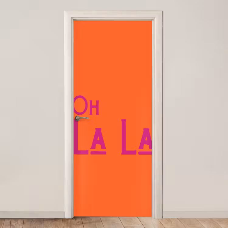 Deursticker - Oh la la - Oranje - Roze - Scheeflettertype — 1