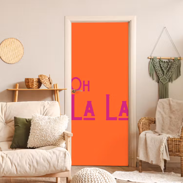 Deursticker - Oh la la - Oranje - Roze - Scheeflettertype — 4