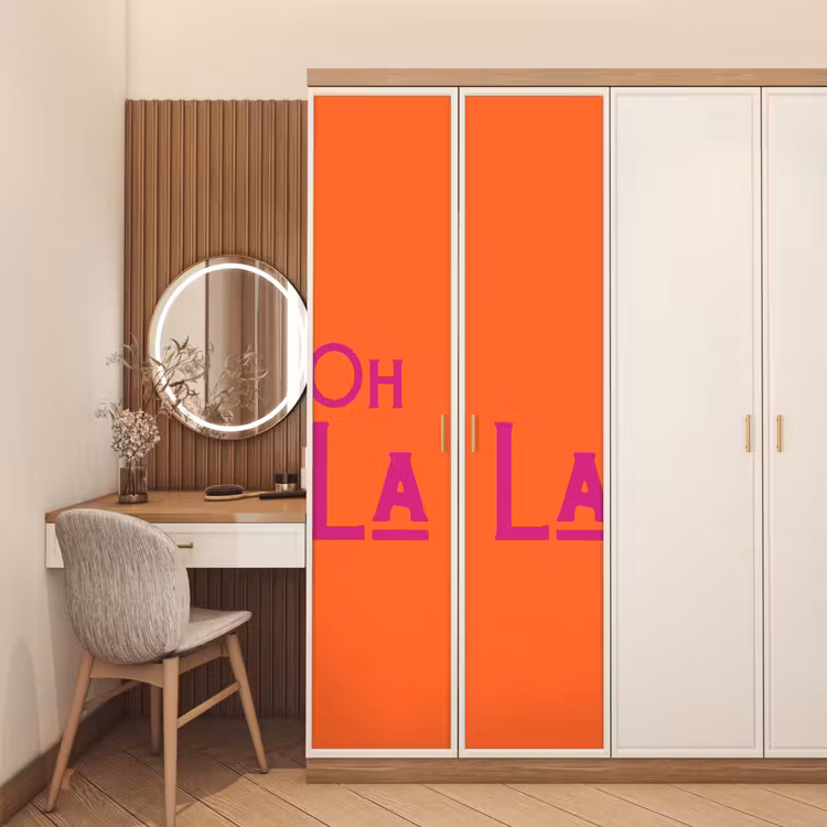 Deursticker - Oh la la - Oranje - Roze - Scheeflettertype — 5