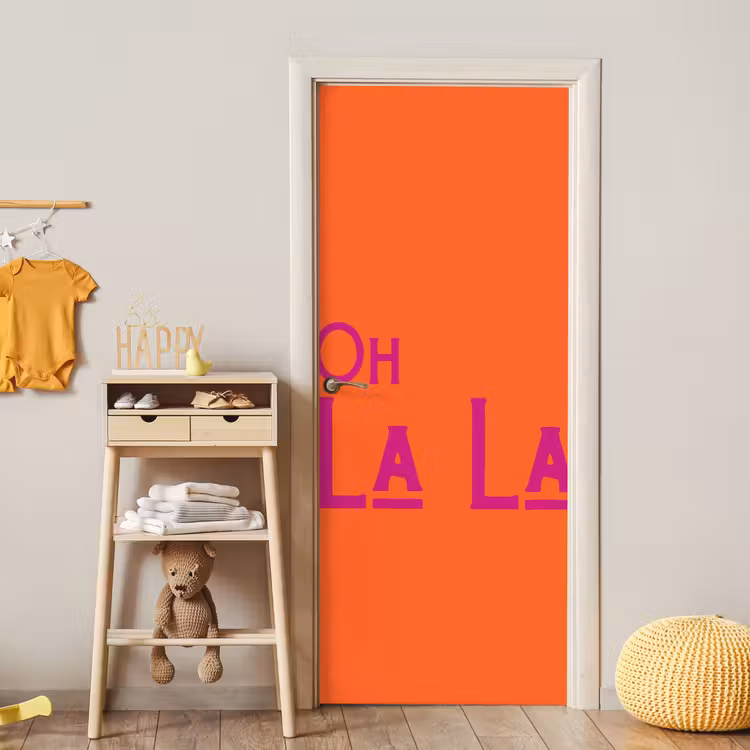 Deursticker - Oh la la - Oranje - Roze - Scheeflettertype — 6