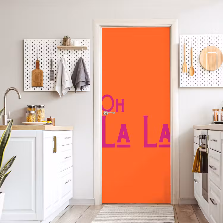 Deursticker - Oh la la - Oranje - Roze - Scheeflettertype — 7