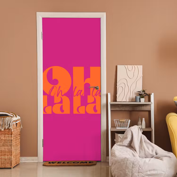 Deursticker - Oh la la - Roze - Oranje - Gestapelde letters — 2