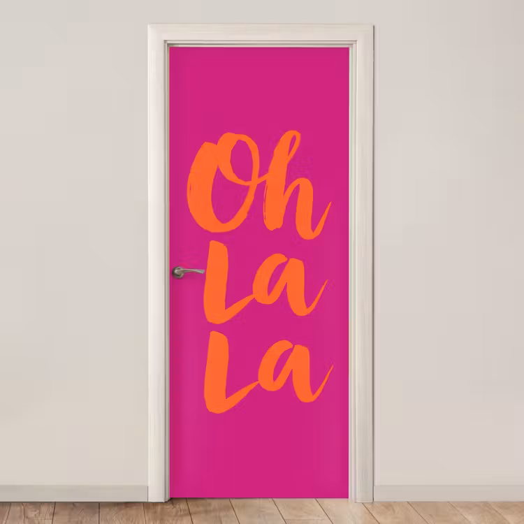 Deursticker - Oh la la - Roze - Oranje - Minimalistisch — 1