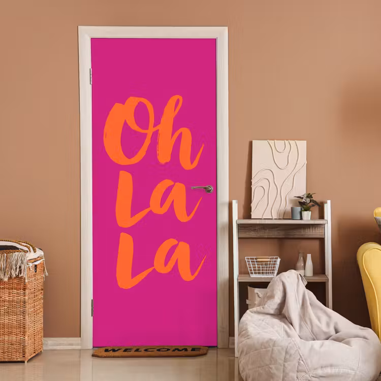 Deursticker - Oh la la - Roze - Oranje - Minimalistisch — 2