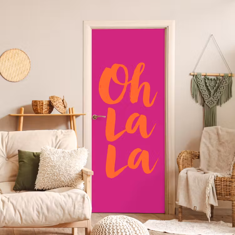 Deursticker - Oh la la - Roze - Oranje - Minimalistisch — 4