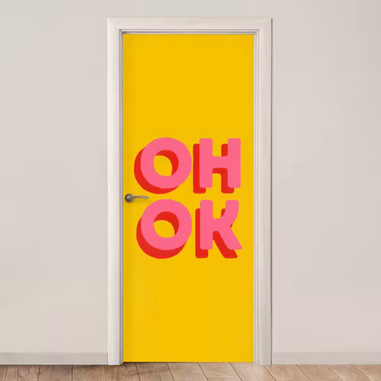 Deursticker - Oh ok - 3D - Geel - Roze — 1