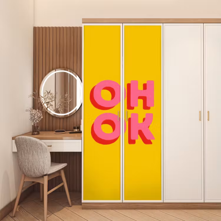 Deursticker - Oh ok - 3D - Geel - Roze — 5