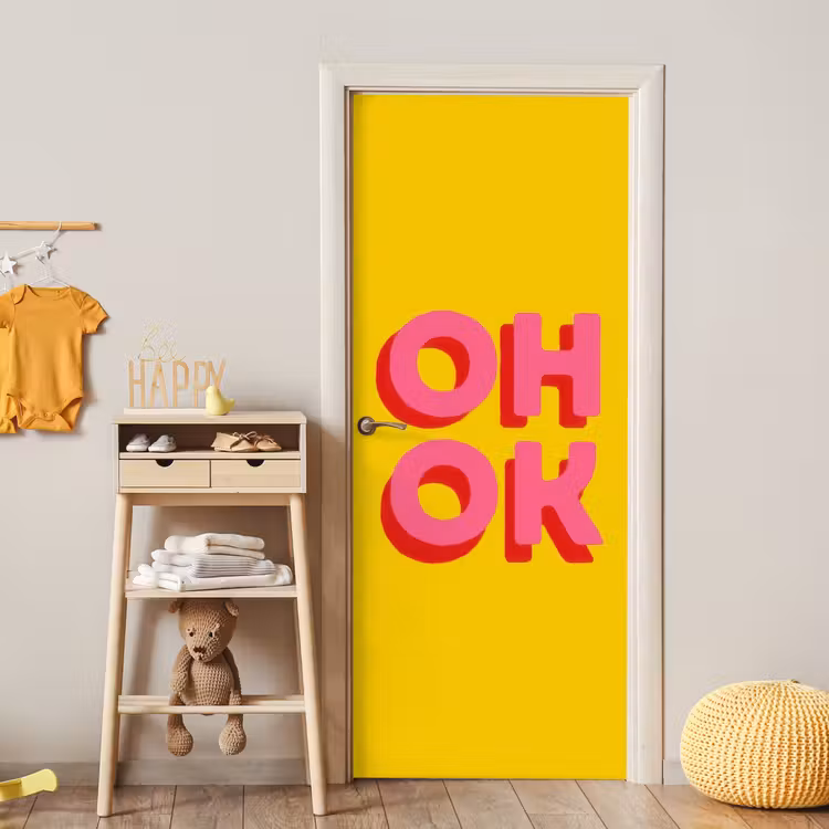 Deursticker - Oh ok - 3D - Geel - Roze — 6