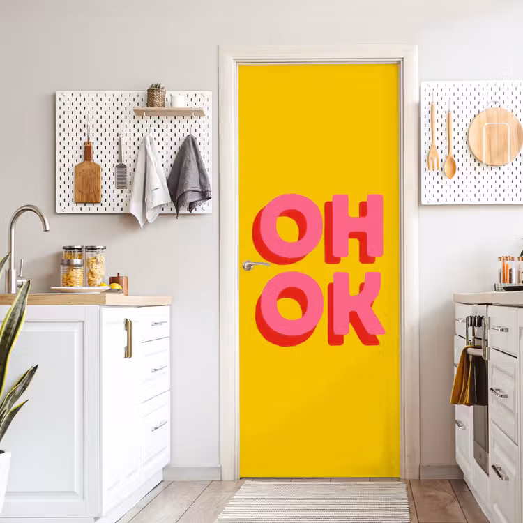 Deursticker - Oh ok - 3D - Geel - Roze — 7
