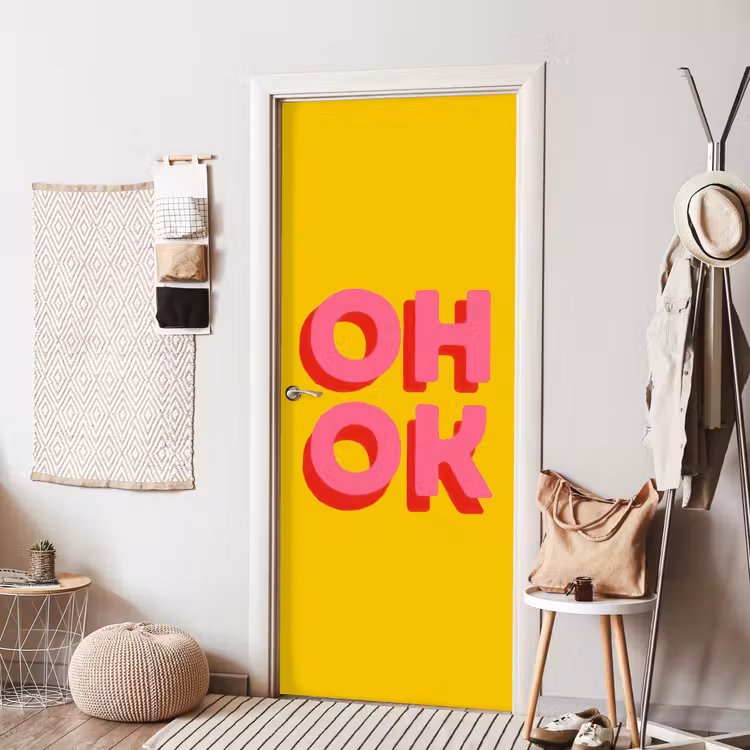 Deursticker - Oh ok - 3D - Geel - Roze — 8