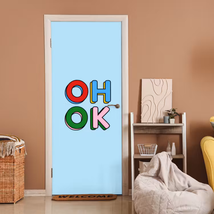 Deursticker - Oh ok - Blauw - Kleurrijk — 2