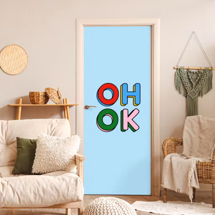 Deursticker - Oh ok - Blauw - Kleurrijk — 4