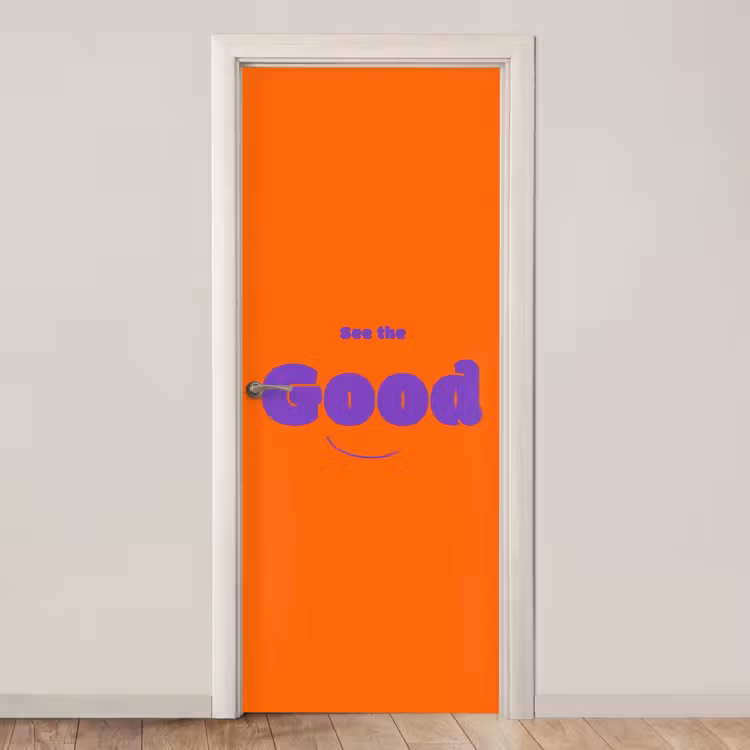 Deursticker - See the good - Paars - Oranje - Smiley — 1