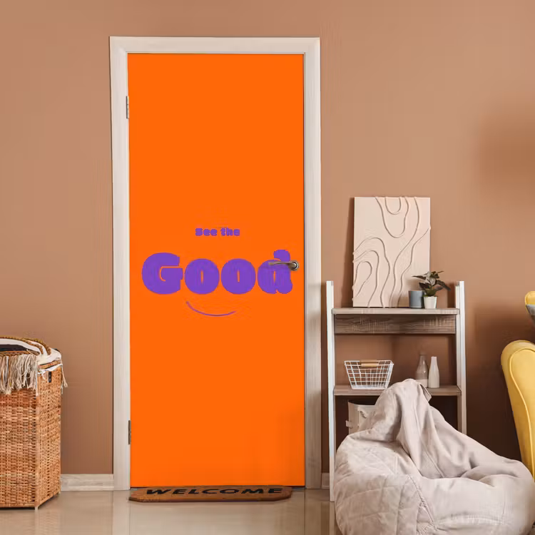 Deursticker - See the good - Paars - Oranje - Smiley — 2