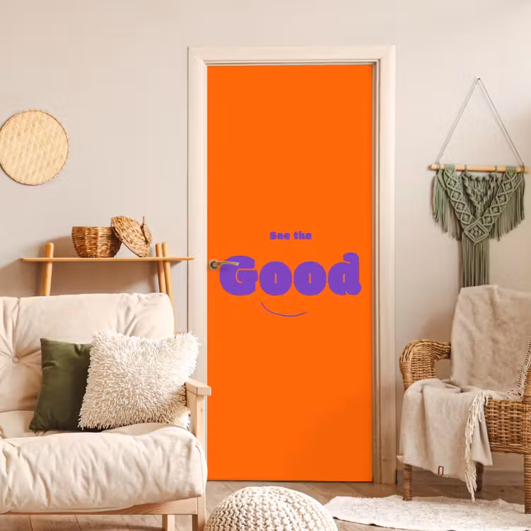Deursticker - See the good - Paars - Oranje - Smiley — 4