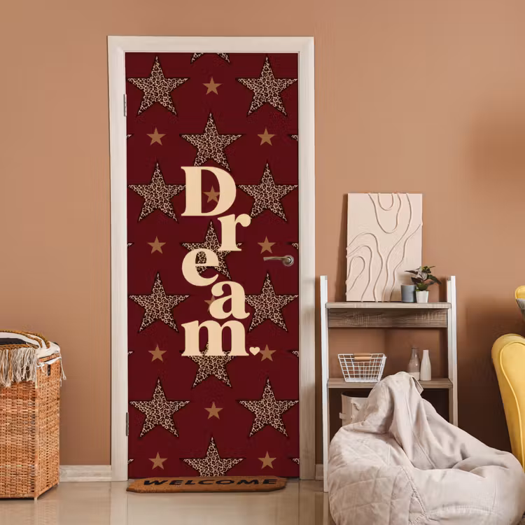 Deursticker - Sterren - Luipaardprint - Dream - Bordeaux — 2